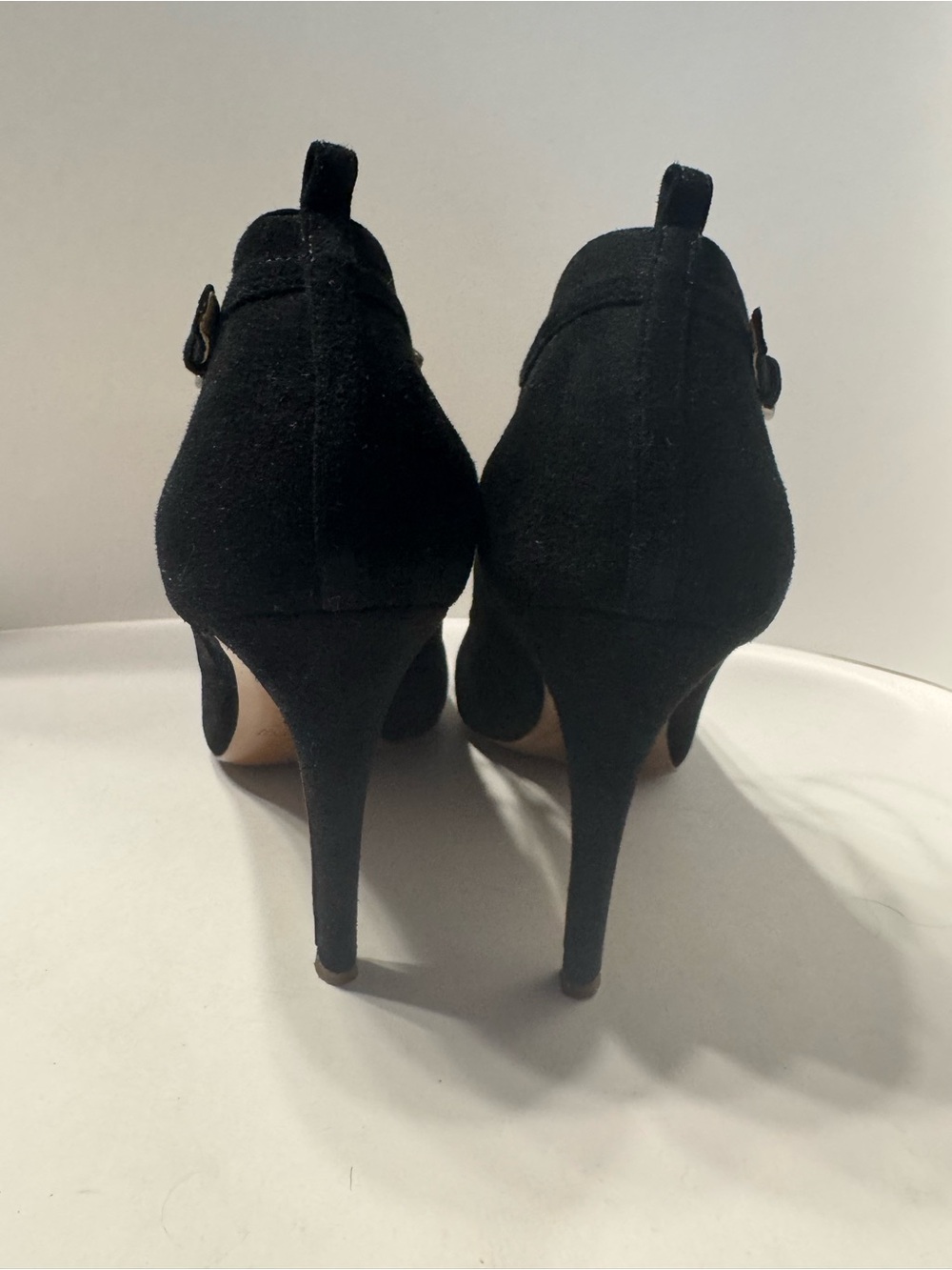 EUC J.Crew Collection Black Suede Peep Toe Ankle Strap Heels Made in Italy US11 - Picture 6 of 8